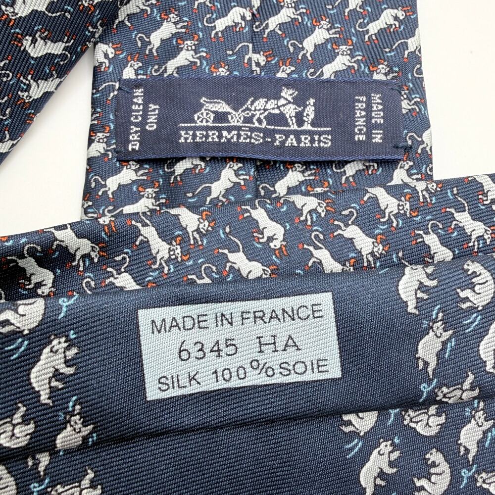 Hermès Paris Bears & Bulls Silk Tie Philippe Mouquet 6345 HA - Picture 4 of 6